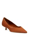 Stuart Weitzman Eva Kitten Heel Pointed Toe Pump In Bridle Brown