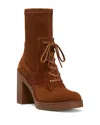 Stuart Weitzman Everitt Stretch Suede Lace-up Booties In Coffee
