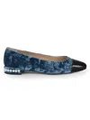 Stuart Weitzman Pearl Embellished Crushed-velvet Ballet Flats In Black Indigo