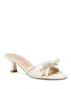 Stuart Weitzman Felicity Leather Bow Kitten-heel Mules In Cream