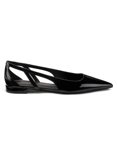 Stuart Weitzman Women's Flat Stuart Power Patent Leather Cut-out Flats In Black