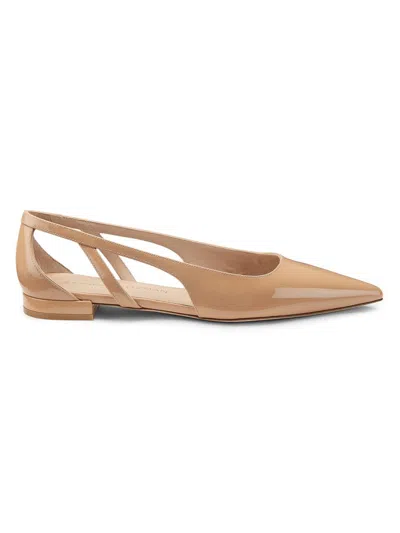 Stuart Weitzman Women's Flat Stuart Power Patent Leather Cut-out Flats In Brown