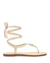 Stuart Weitzman Georgie Leather Ankle-wrap Flat Sandals In Barely Beige