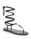 Stuart Weitzman Georgie Leather Ankle-wrap Flat Sandals In Black