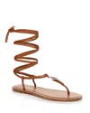 Stuart Weitzman Georgie Leather Ankle-wrap Flat Sandals In Bridle Brown
