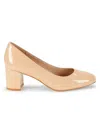 Stuart Weitzman Women's Holly Block Heel Patent Leather Pumps In Golden Beige