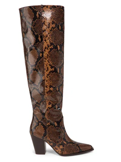 Stuart Weitzman Women's Jolene Snake-embossed Leather Boots In Brown