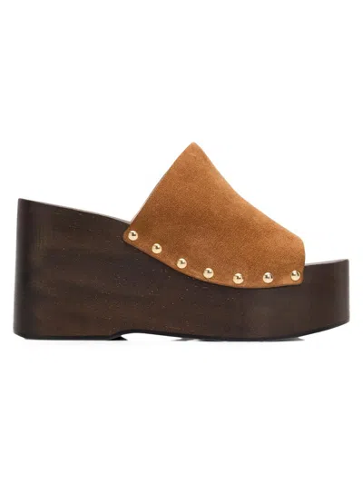 Stuart Weitzman Kate Studded Wedge Platform Slide Sandal In Brown