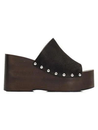 Stuart Weitzman Kate Studded Wedge Platform Slide Sandal In Black