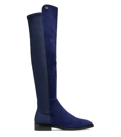 Pre-owned Stuart Weitzman Women's Keelan Dark Blue Suede Just-over-the-knee Boots W/logo