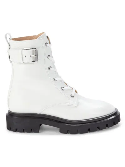 Stuart Weitzman Women's Leather Combat Boots In White