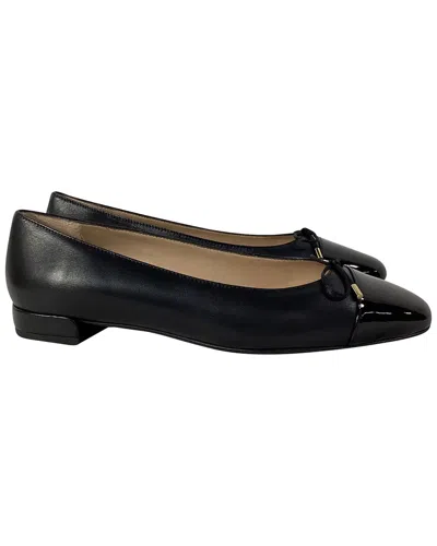 Stuart Weitzman Women's Leather Sleek Cap Toe Bow Flat