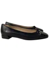 Stuart Weitzman Sleek Cap Toe Bow Flats In Black Leather In Black