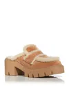 Stuart Weitzman Lennox Suede Shearling Loafer Mules In New Camel