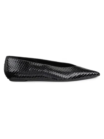 Stuart Weitzman Women's Lina Python-embossed Pointed Flats In Black