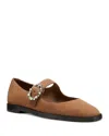 Stuart Weitzman Suede Embellished Mary Jane Flats In Khaki