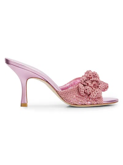 Stuart Weitzman 85mm Lotus Metallic Crochet Slide Sandals In Multi