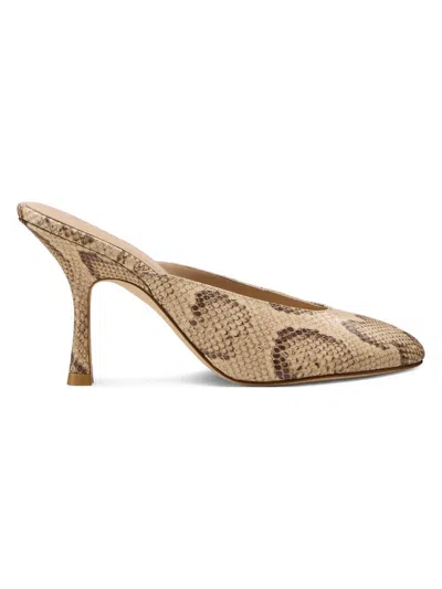 Stuart Weitzman Women's Madison 85mm Snake-print Leather Mules In Brown
