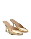 Stuart Weitzman Pointed Toe Metallic Finish Slip On Mules In Gold