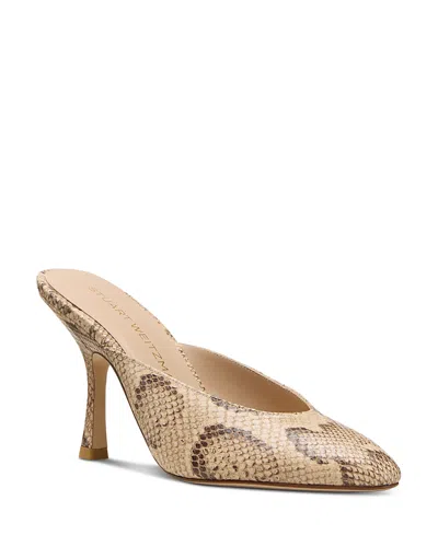 Stuart Weitzman Women's Madison Snake Embossed Leather Mules In Brown