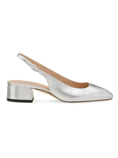 Stuart Weitzman Women's Maeve Metallic Leather 35mm Slingback Pumps In Silver