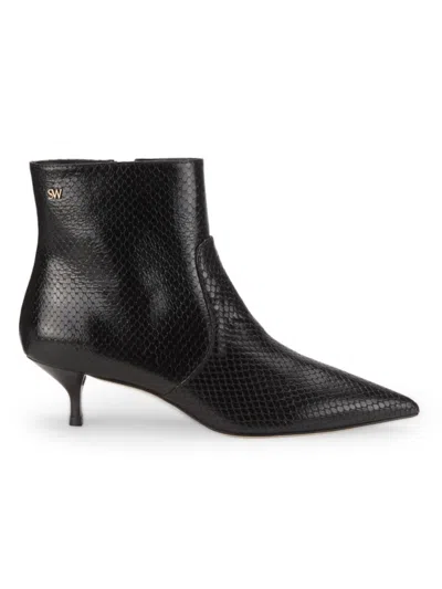 Stuart Weitzman Women's Mara Snakeskin Embossed Leather Ankle Boots In Black