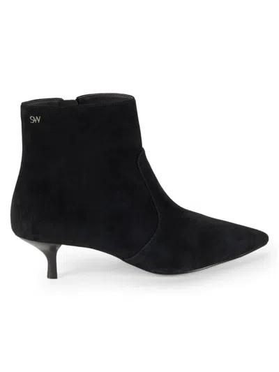 Shop Stuart Weitzman Women's Mara Suede Kitten Ankle Boots In Black