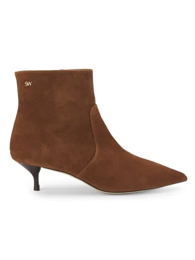 Stuart Weitzman Women's Mara Suede Kitten Ankle Boots In Espresso