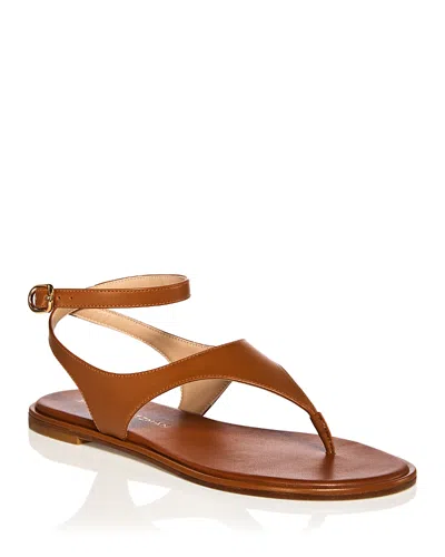 Stuart Weitzman Camel Suede Marley Thong Sandals In Brown