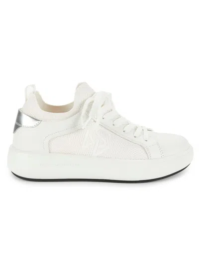 Stuart Weitzman 5050 Tech & Leather Sneakers In White Silver