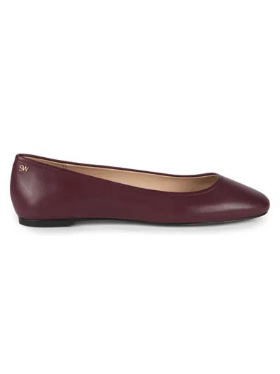 Stuart Weitzman Nadine Leather Ballet Flats In Cabernet