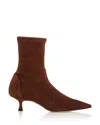 Stuart Weitzman Omens Tan Naomi 50 Pointed-toe Suede Ankle Boots In Deep Coffee