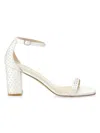 Stuart Weitzman Nudistcurve 75 Block Shine Sandal The Sw Outlet In White Moonlight
