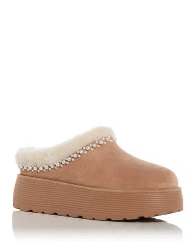 Stuart Weitzman Women's Nelle Shearling Platform Slippers In New Camel