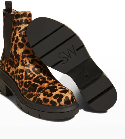 Pre-owned Stuart Weitzman Women's Norah Leopard-print Fur Chelsea Booties 6.5 C In Black