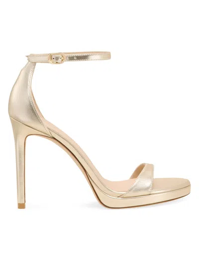 Stuart Weitzman Metallic Leather Platform Sandals With Stiletto Heel In Brown