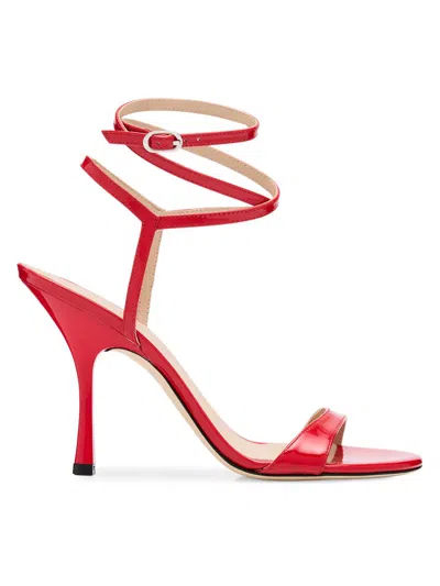 Stuart Weitzman Nudist Patent Ankle-strap Sandals In Cherry
