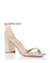 Stuart Weitzman Nudist Leather Ankle-strap Sandals In Light Gold