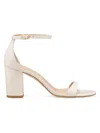 Stuart Weitzman Women's Nudist Block 75mm Metallic Leather Sandals In White