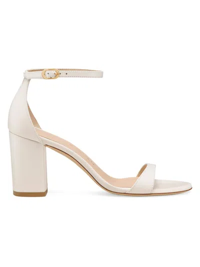 Stuart Weitzman Women's Nudist Block 75mm Metallic Leather Sandals In White