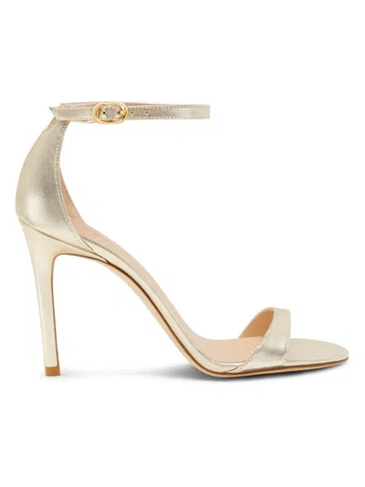 Stuart Weitzman Women's Nudist Ii 100mm Metallic Leather Sandals In Gold