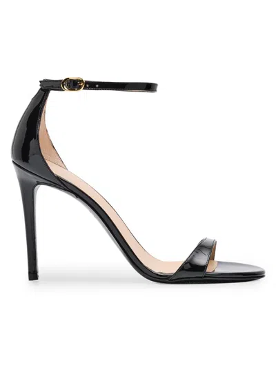 Stuart Weitzman Nudist Patent Leather Stiletto Platform Sandals In Black