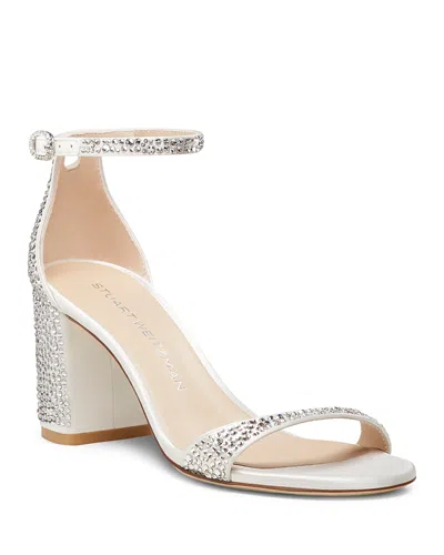 Stuart Weitzman Nudist Embellished Satin Ankle-strap Sandals In Clear/cream