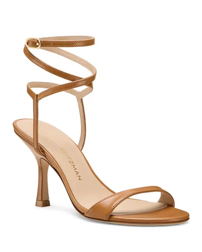 Stuart Weitzman Nudist Leather Ankle-wrap Sandals In Brown