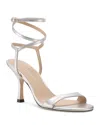 Stuart Weitzman Metallic Buckle Wrap Sandals In Silver