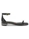 Stuart Weitzman Women's Nudistcurve Pearl-embellished Leather Sandals In Black