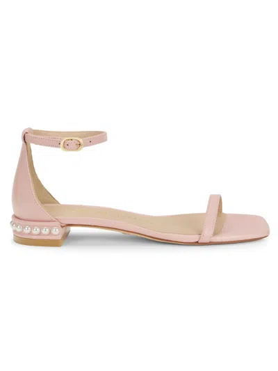 Stuart Weitzman Women's Nudistcurve Pearl-embellished Leather Sandals In Pink