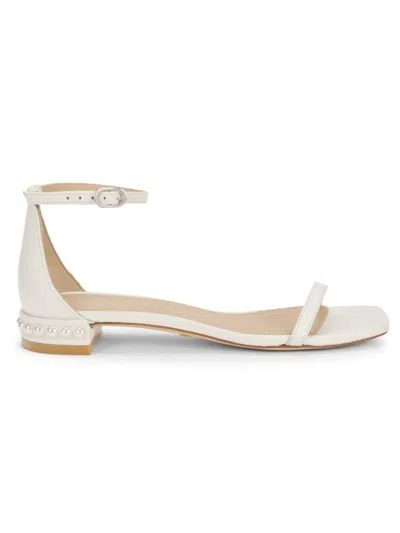Stuart Weitzman Women's Nudistcurve Pearl-embellished Leather Sandals In White