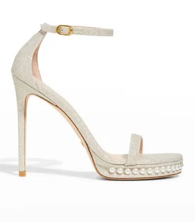 Stuart Weitzman Women's Nudistdisco Platform Sandals In Platino Gold In White