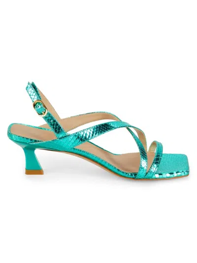 Stuart Weitzman Women's Oasis 50mm Leather Kitten-heel Sandals In Capri